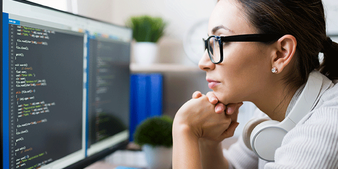 Woman looking at computer.